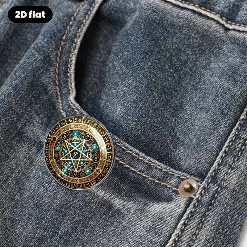 Vintage Golden Pentagram Magic Array Brooch, Elegant Badge